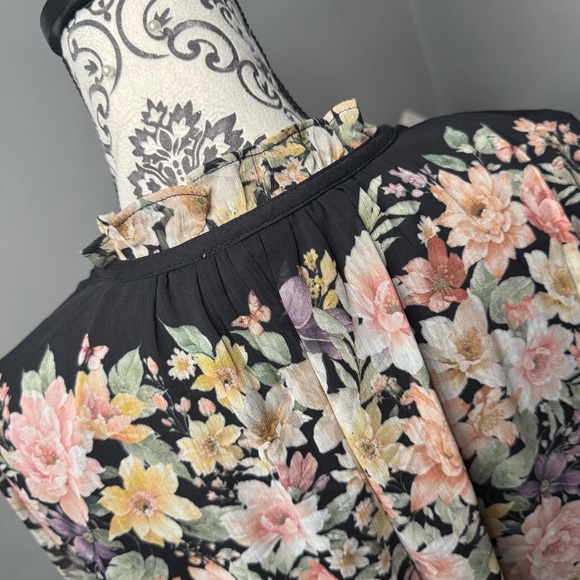 Joie Boho Ruffle Floral Blouse Size 1X NWOT Sheer Overlay Cottage Core - Picture 10 of 13